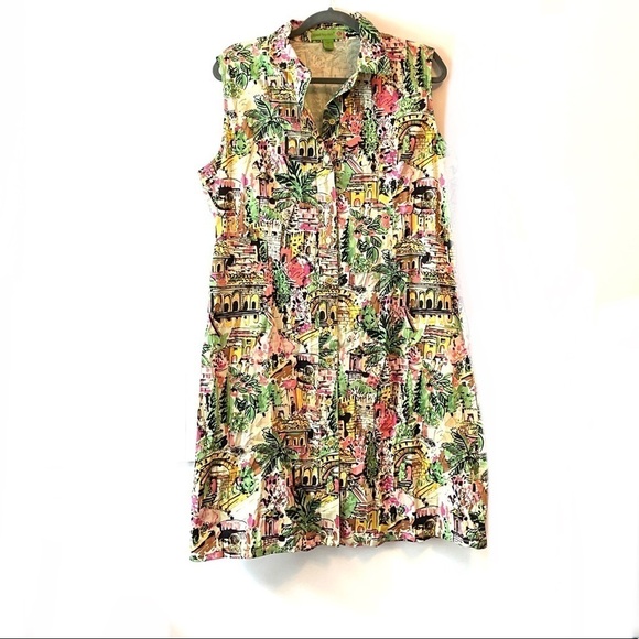 Button front cotton sleeveless dress - Picture 1 of 5